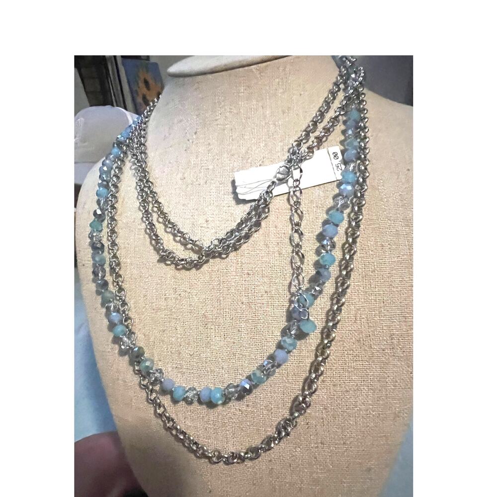 NWT Dillard's Double Strand Blue Glass Beaded Necklace Beachy Nautical Feminine